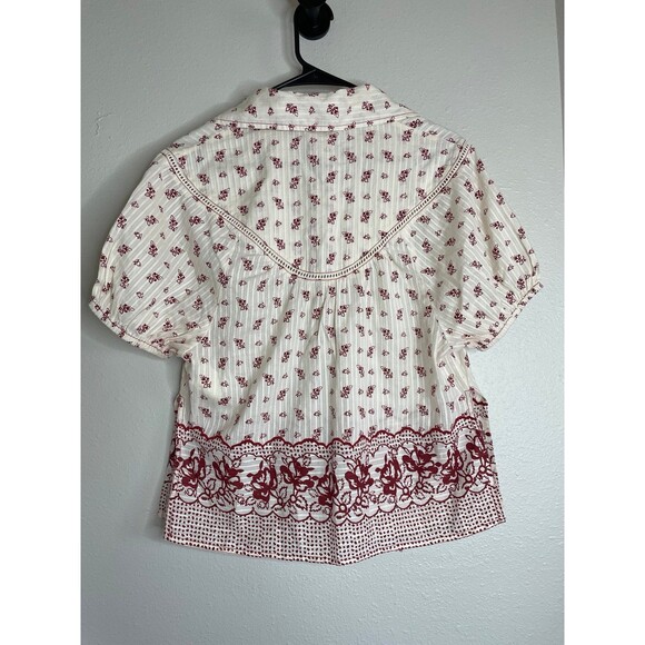 Pilcro Anthropologie Floral Boho Peasant Top S White Red Embroidered Border - Picture 6 of 7